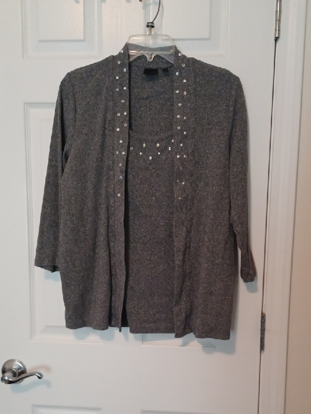 × Rafaella Gray Knit Open-Front Cardigan with Matching Shell - Picture 6 of 14